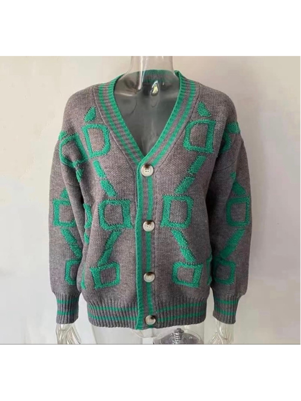 NEW Cardigan Oversized Button Down Long Sleeve Geometric Loose Sweater L - Picture 7 of 8